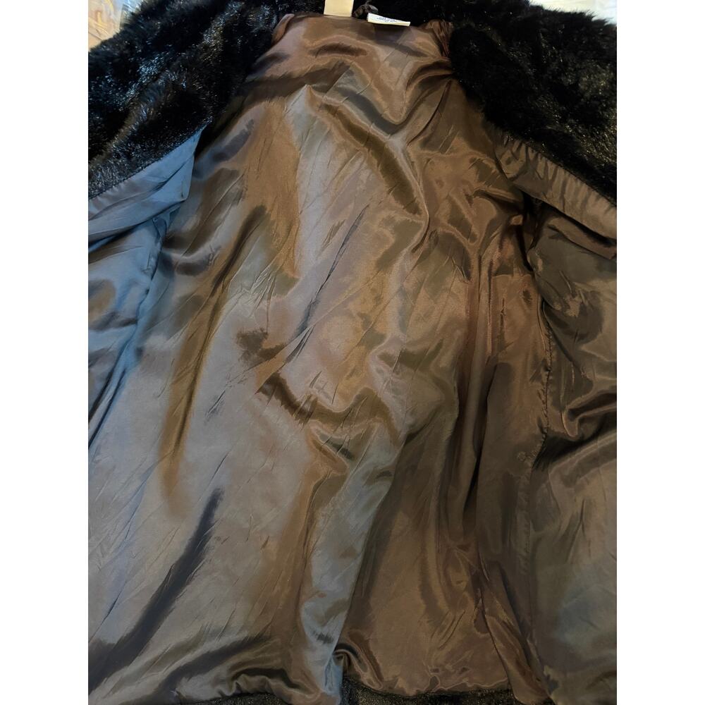 Vintage Groggy Black Faux Fur Coat Jacket Medium Plush Collared - Picture 7 of 8